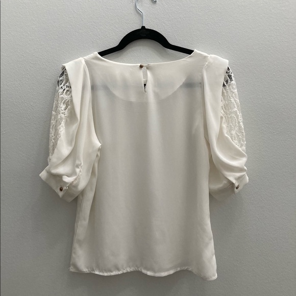 White Blouse with Lace Sleeves - Picture 2 of 6